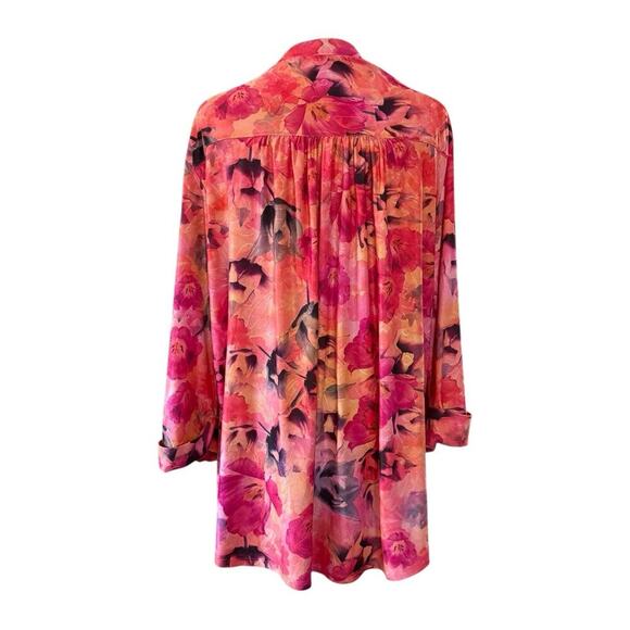 Cocomo Y2K Studded Floral Top 1X Plus Boho Roll Tab Stretchy Abstract Pleated - Picture 2 of 9